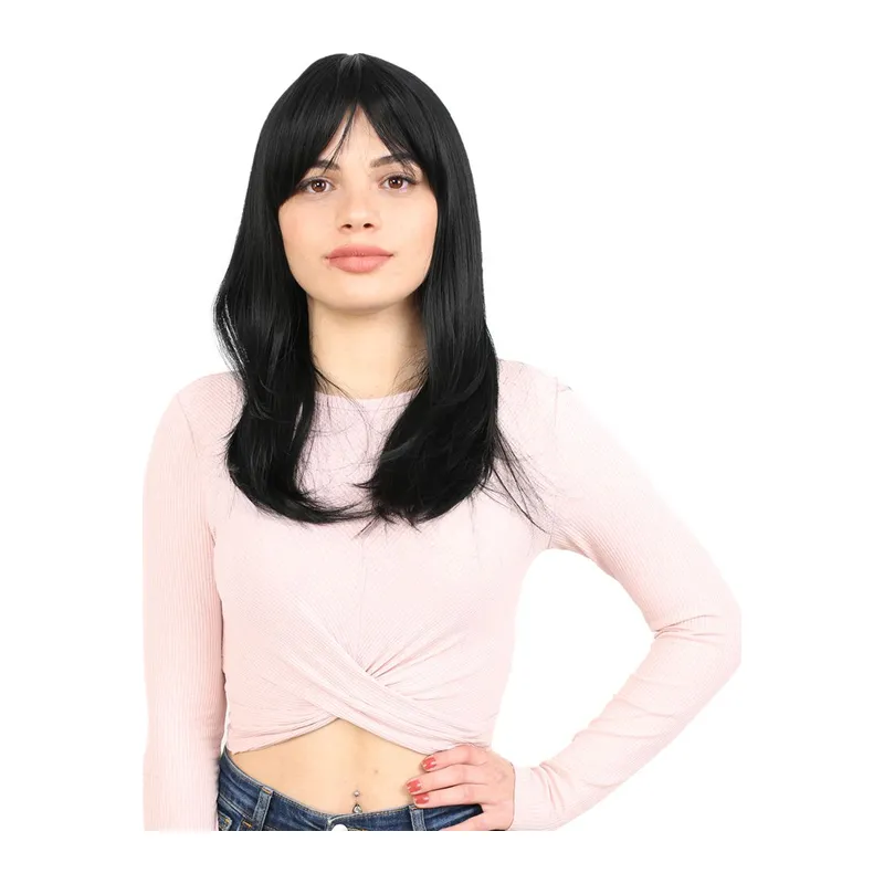 Düz Perçemli Orta Boy Fiber Sen Peruk / Siyah