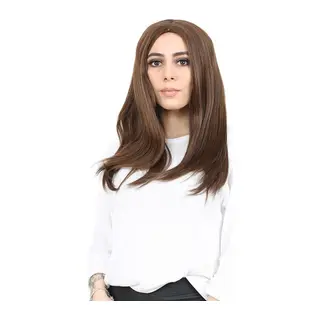Kahkülsüz Fiber Sen Orta Boy Düz Peruk / Karamel