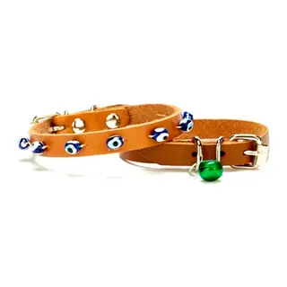 Nazar Boncuklu Kedi Ve Küçük Irk Köpek Tasması 1x14-18 cm Kamel Xsmall