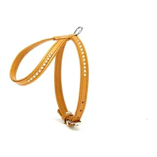 Taşlı Deri Köpek Göğüs Tasması 1,2 x 25-35 cm Kamel