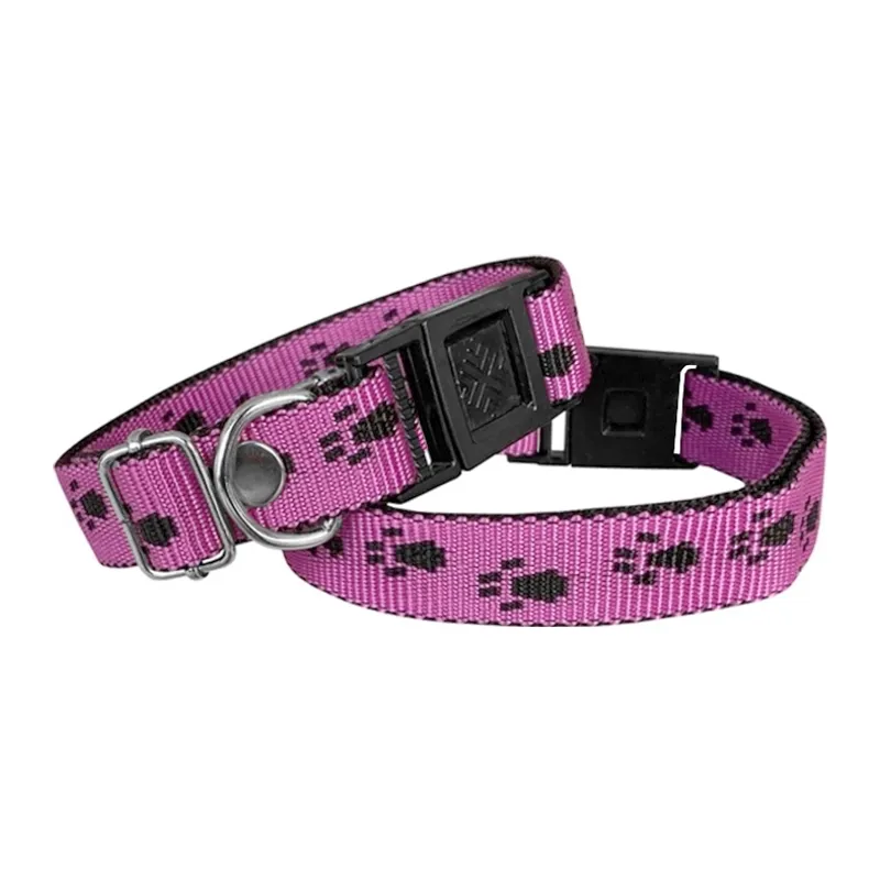 Köpek Tasması Patili Dokuma 2 cm - Min: 30 cm - Max: 50 cm Koyu Pembe