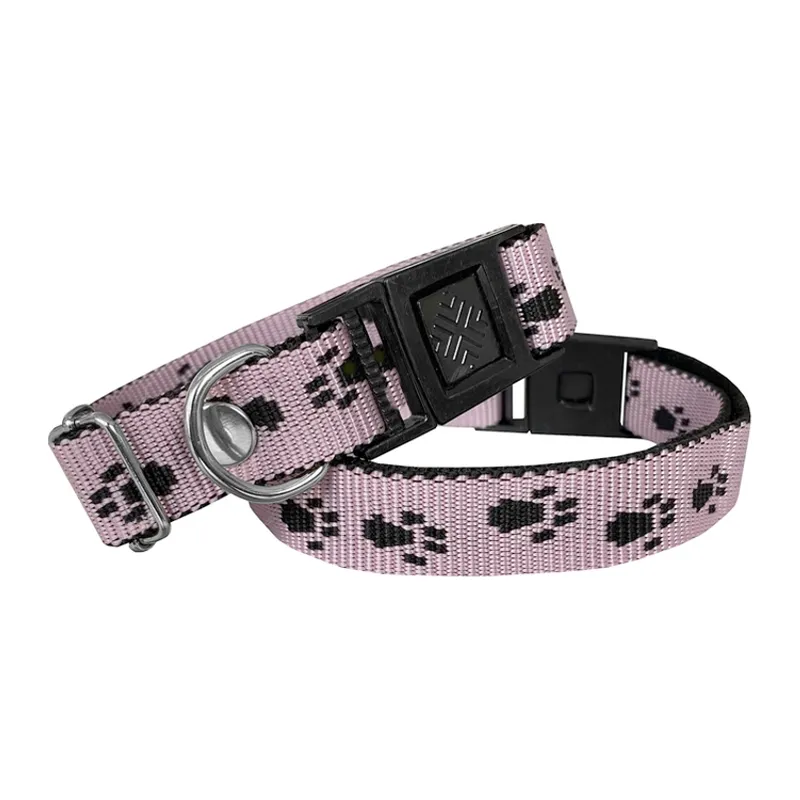 Köpek Tasması Patili Dokuma 2 cm - Min: 30 cm - Max: 50 cm Açık Pembe
