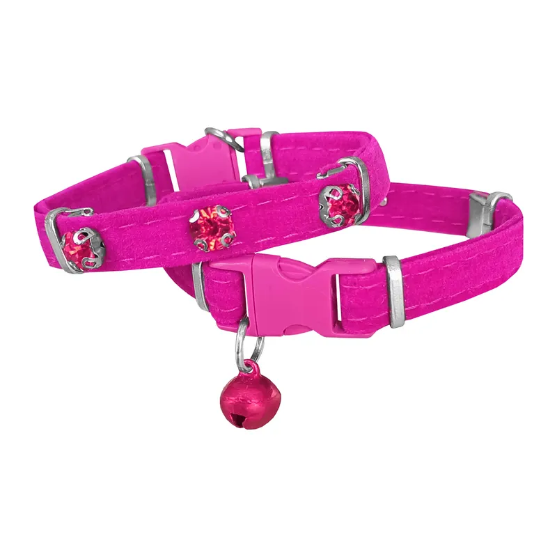 Kadife Kedi Boyun Tasması Taşlı 20-32 cm Pembe