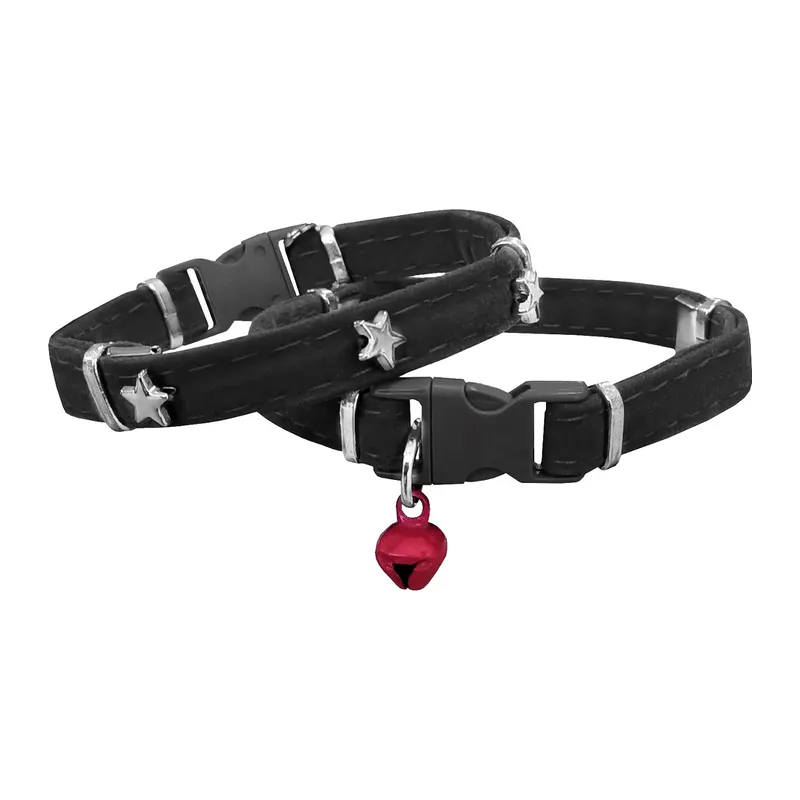 Kadife Kedi Boyun Tasması Yıldızlı 20-32 cm Siyah