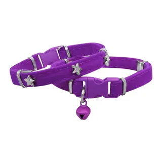 Kadife Kedi Boyun Tasması Yıldızlı 20-32 cm Mor