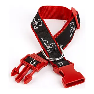 Köpek Desenli Dokuma Köpek Boyun Tasması 3 cm x 36-60 cm Kırmızı