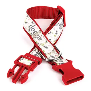 Köpek ve Pati Desenli Dokuma Köpek Boyun Tasması 3 cm x 36-60 cm Kırmızı