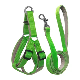 Gezdirme Kayışlı Dokuma Köpek Göğüs Tasma Seti 32*47-110 cm Neon Yeşil