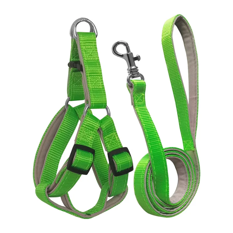 Gezdirme Kayışlı Dokuma Köpek Göğüs Tasma Seti 32*47-110 cm Neon Yeşil