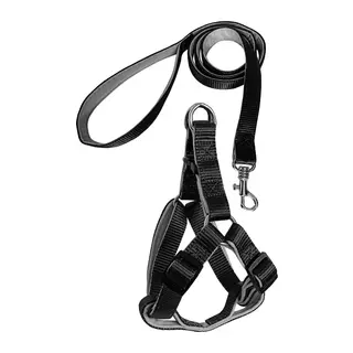 Gezdirme Kayışlı Dokuma Köpek Göğüs Tasma Seti 52*73-110 cm Siyah