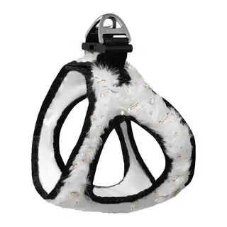 Üç Kilitli Simli Peluş Kedi Köpek Göğüs Tasması 20-24 cm -Small Beyaz