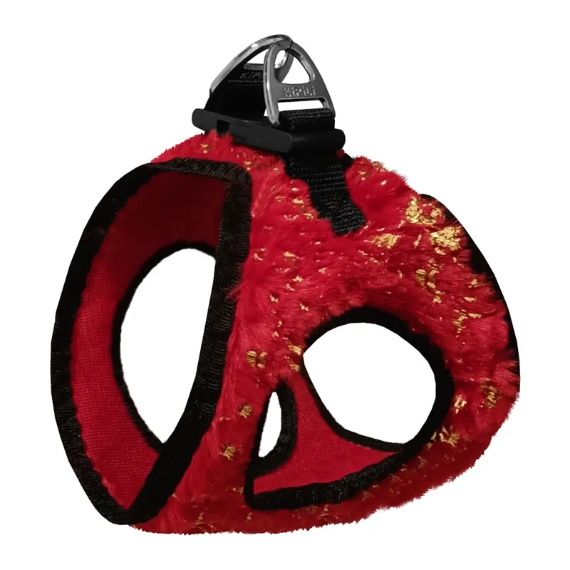 Üç Kilitli Simli Peluş Kedi Köpek Göğüs Tasması 24-28 cm XX-Small Kırmızı