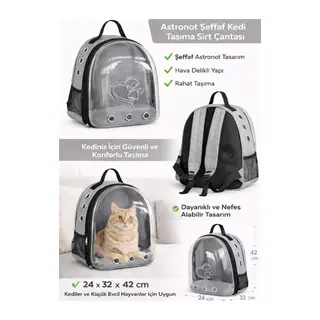 Kalpli Patili Astronot Şeffaf Taşıma Sırt Çantası Gri 24x32x42 cm