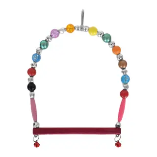 Ahşap Tünekli Şeffaf Boncuklu Kuş Salıncağı 10-12 cm Renkli