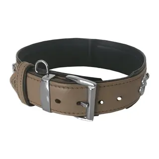 Deri Doğal Taşlı Köpek Boyun Tasması 28-33 cm X-Small Taba