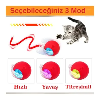 Hareketli Şarjlı Işıklı 360 Derece Dönen Akıllı Oyun Topu Kuyruklu İnteraktif Kedi Köpek Oyun Topu