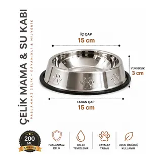 Karamelpet Pati Desenli Çelik ve Su Kabı 6 Oz 200 ml 15 cm