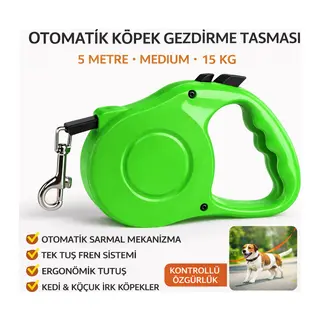 Karamel Otomatik Köpek Gezdirme Tasması Medium 5 Metre 15 kg Yeşil