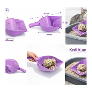 Kapaklı Kedi Kumu Küreği Elekli – Ergonomik Saplı Dalı Plastik Kum Temizleme Küreği 26 cm