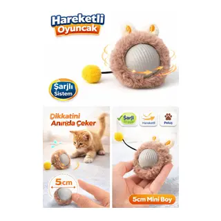 KP Şarjlı Hareketli Peluş Kedi Oyuncağı Kuyruklu 5 cm – İnteraktif Titreşimli Hareketli Top