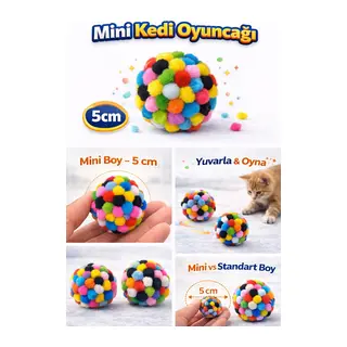 Mini Ponpon Kedi Oyuncak Topu 5 cm (2 Adet) – Yumuşak Renkli Sessiz Kedi Oyun Topu