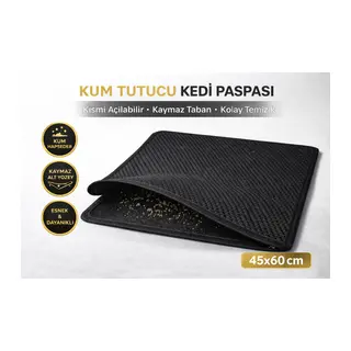 Kedi Elekli Tuvalet Önü Kum Tutucu Paspas 45 cm - 60 cm Siyah