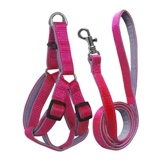 Gezdirme Kayışlı Dokuma Köpek Göğüs Tasma Seti 52*73-110 cm Pembe