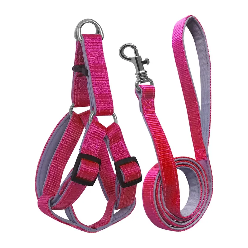 Gezdirme Kayışlı Dokuma Köpek Göğüs Tasma Seti 52*73-110 cm Pembe
