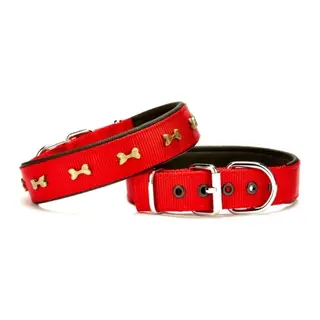Softlu Metal Kemik Desenli Köpek Tasma 3 cm x 65 cm Kırmızı