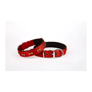 Softlu Dokuma Metal Kemik Süslü Tasma 2,5*60 cm Kırmızı