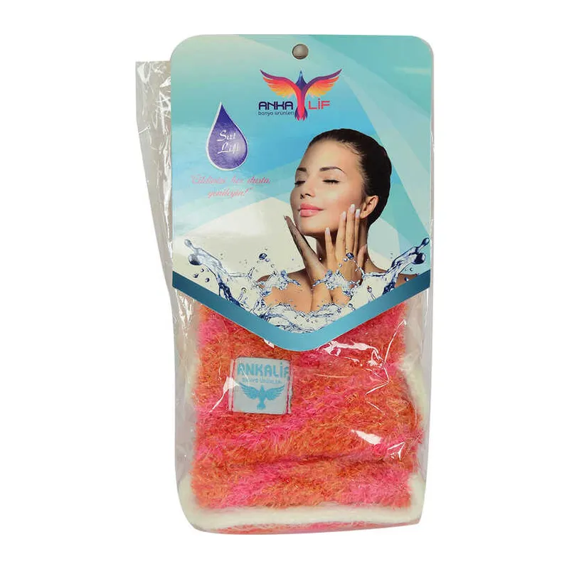 İpli Sırt ve Vücut Yumuşak Banyo Lifi Pembe-Tcu 56x10 Cm