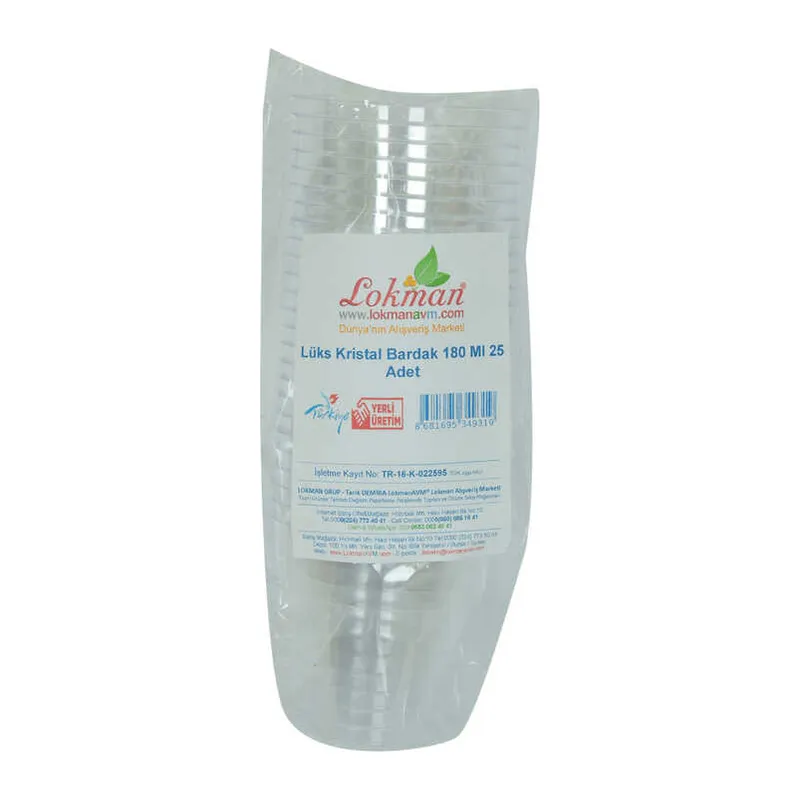 Lüks Kristal Bardak Sert Plastik Su Otomat Bardağı 180 Ml 25 li 1 Paket
