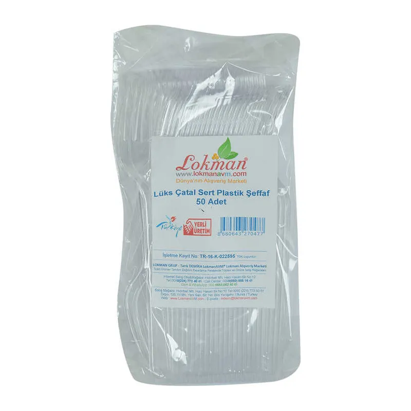 Lüks Çatal Sert Plastik Şeffaf 50 Adet 1 Paket