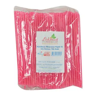 Körüksüz Pipet Ayran Kola Meşrubat Pipeti 19 Cm Kırmızı 150 Adet Paket