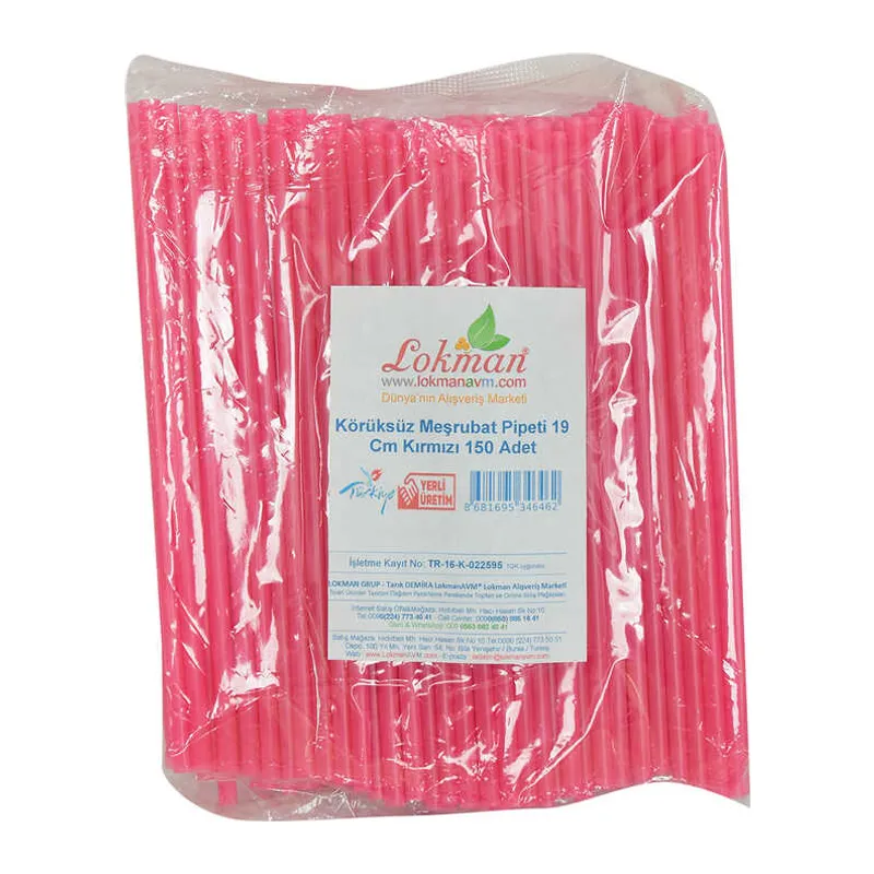 Körüksüz Pipet Ayran Kola Meşrubat Pipeti 19 Cm Kırmızı 150 Adet Paket