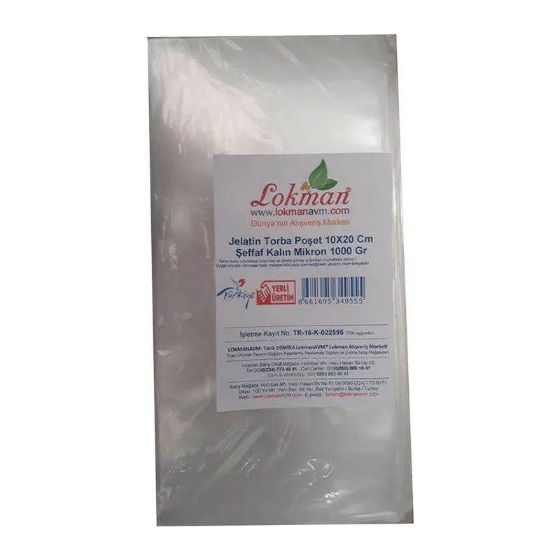 Jelatin Torba Poşet 10X20 Cm Şeffaf Kalın Mikron 1000 Gr 1 Paket