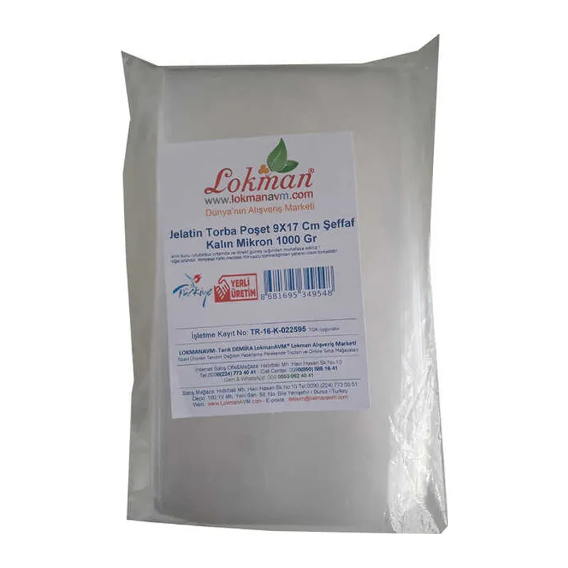 Jelatin Torba Poşet 9X17 Cm Şeffaf Kalın Mikron 1000 Gr 1 Paket