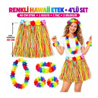 Renkli Hawaii Etek 40 cm ve 4’lü Hawaii Seti
