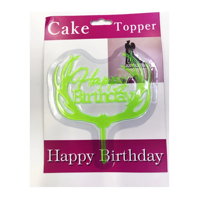 Happy Birthday Yazılı Yeşil Dallı Pasta Kek Çubuğu