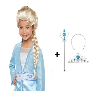 Örü Karlar Ülkesi Frozen Elsa Peruğu Tacı ve Sopası Çuk Boy