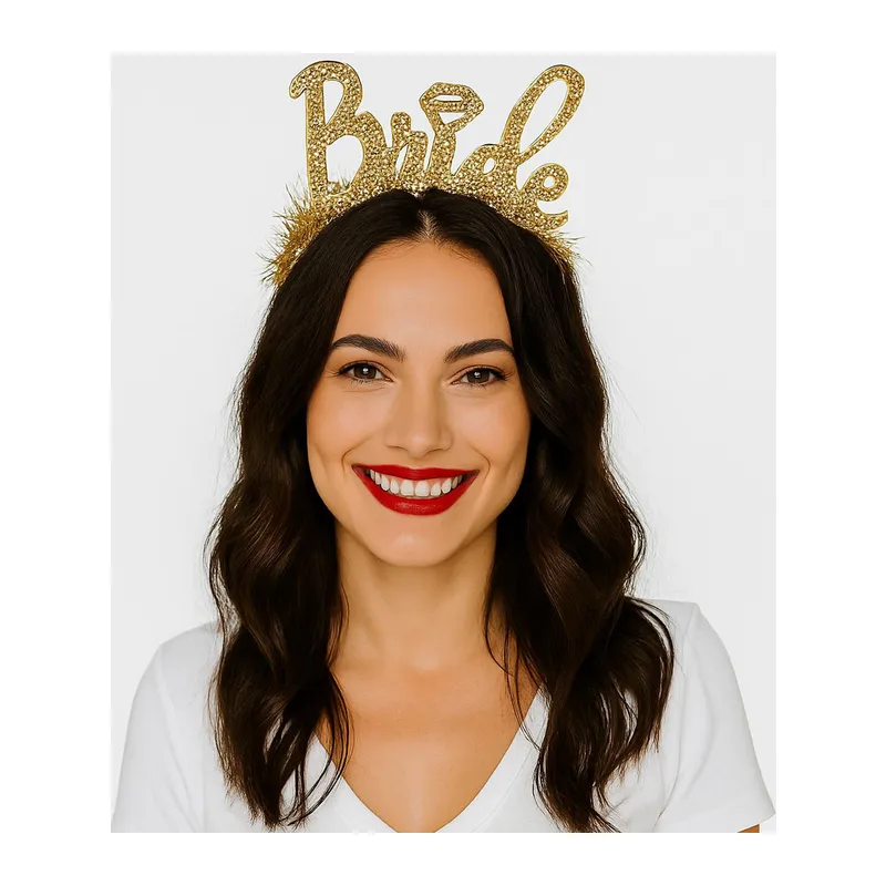 Altın Renk Bekarlığa Veda İtalik Yazı lı Bride Taç