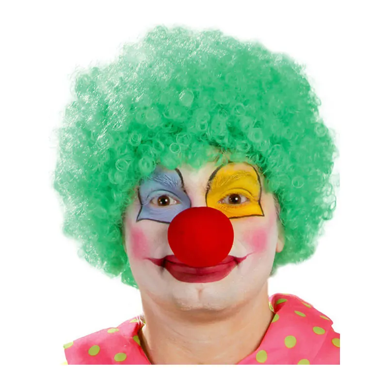 Yeşil Renk Kıvırcık Afro Bonus Peruk Takma ve Kırmızı B Seti