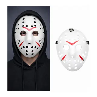 Beyaz Renk Kırmızı Çizgili Tam Yüz Hokey Jason si Hannibal si