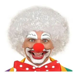 Beyaz Renk Kıvırcık Afro Bonus Peruk ve Kırmızı Sünger B Seti