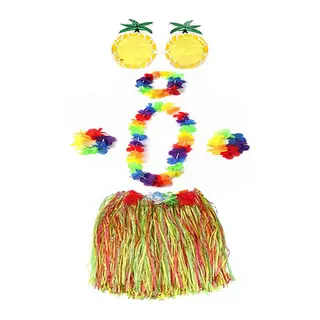 Yetişkin ve Çuk Uyumlu Luau ha Hawaii Rengarenk 40 cm Etek Ananas Şekilli Gözlük Hawaii Kolye Renkli Taç ve 2 Adet Bileklik Seti