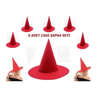 Kırmızı Renk Keçe Cadı sı Yetişkin Çuk Uyumlu 6 Adet