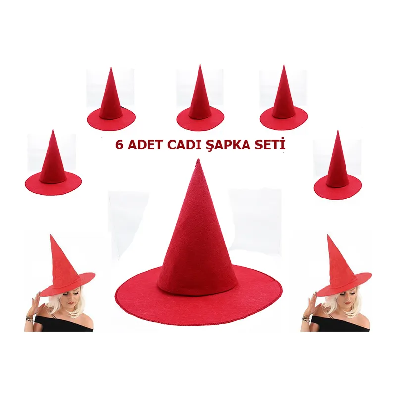 Kırmızı Renk Keçe Cadı sı Yetişkin Çuk Uyumlu 6 Adet