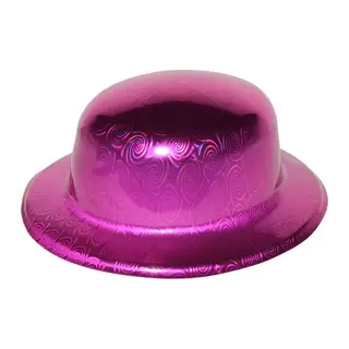 Pembe Renk Hologramlı Plastik Yuvarlak Melon 27x24 cm