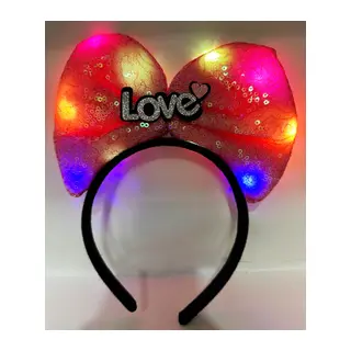 Led Işıklı 3 Farklı Fonksiyonda Yanan Love Yazılı Fuşya Pembe Fiyonk Taç 20X17 cm