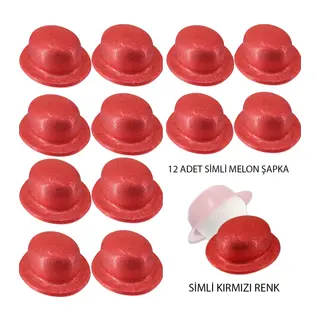 Kırmızı Renk Simli Melon Yuvarlak Parti sı 12 Adet